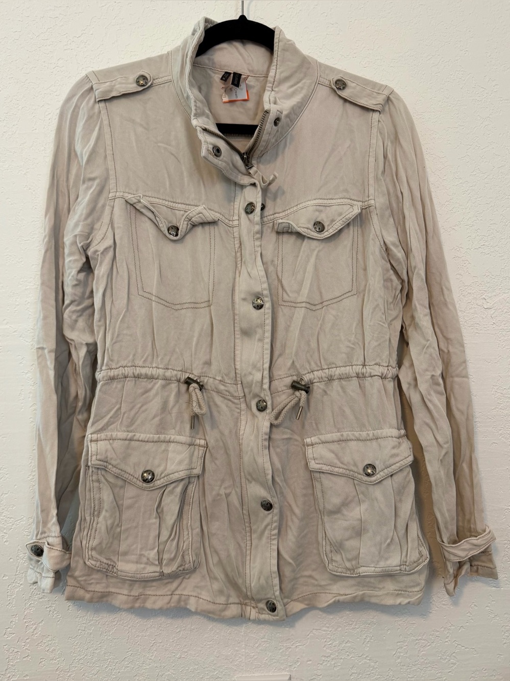 Maurices Beige Utility Jacket with Drawstring Waist